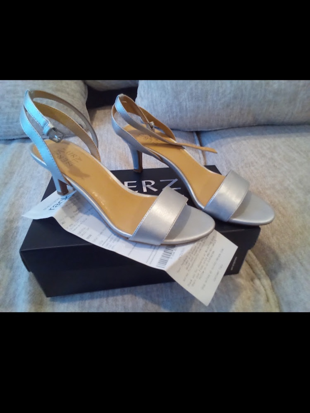 Nine West Silver Open-Toe Ankle Strap Heels for Women unworn in box w/ receipt